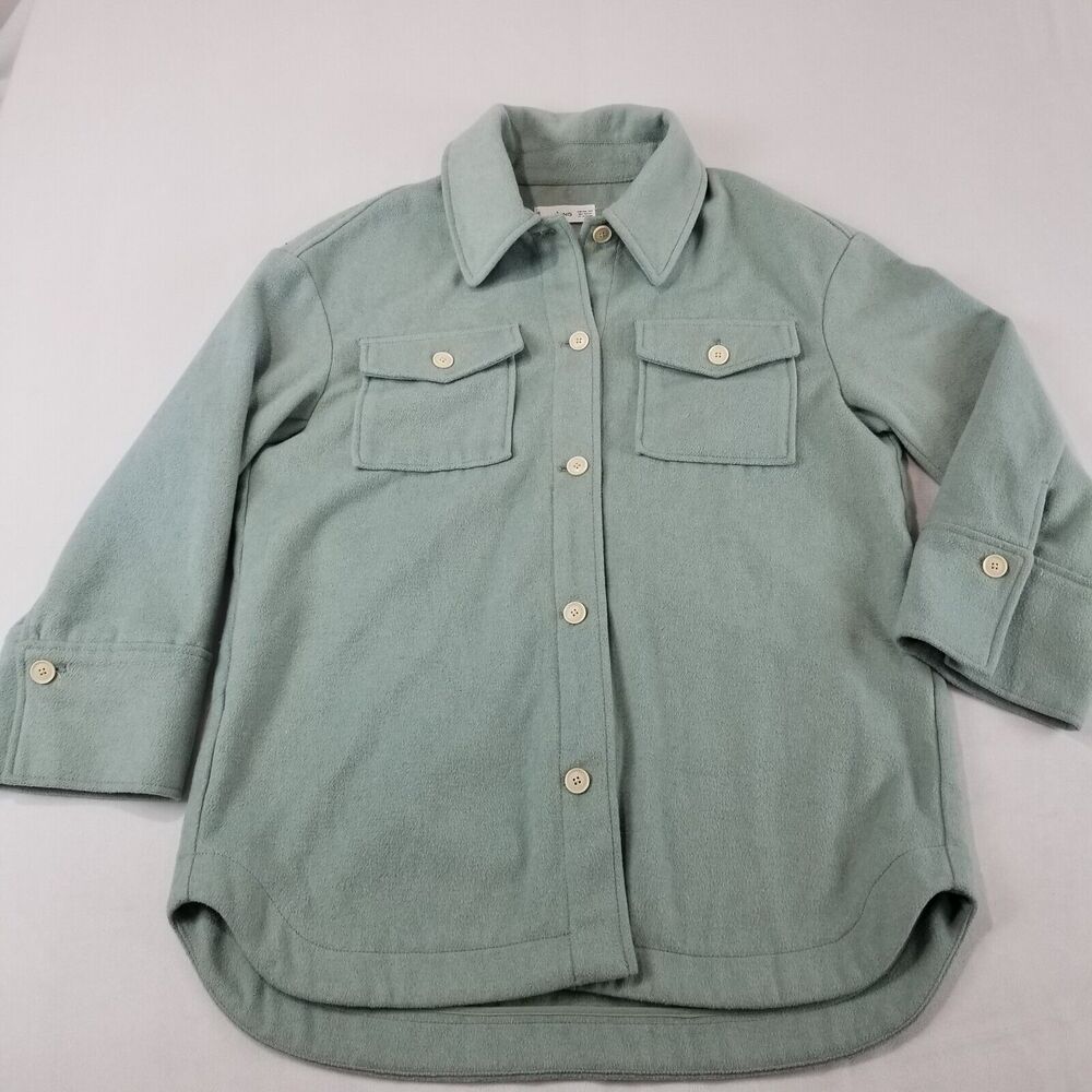 MANGO Shacket Womens Small Jacket Oversized Shirt Wool Blend Button Up Pockets